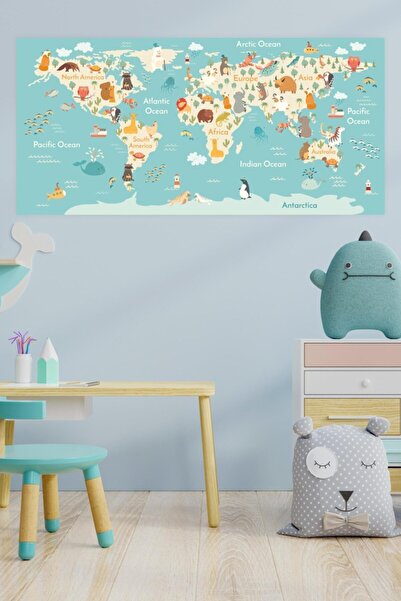 MSticker ملصق خريطة العالم التعليمي باللغة الإنجليزية للأطفال (50 × 100 سم)