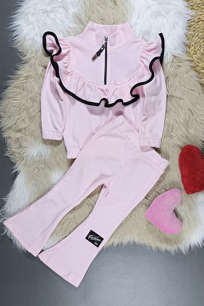 ABİYEKİDS Spanish Leg Collar Detailed Kindergarten Preschool Nursery Dust Pink Children's Set Aby169