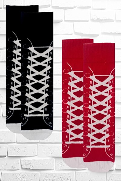 ZEYZEY MONKEY Set of 2 Lace-Up Shoes Pattern Black and Red Socks