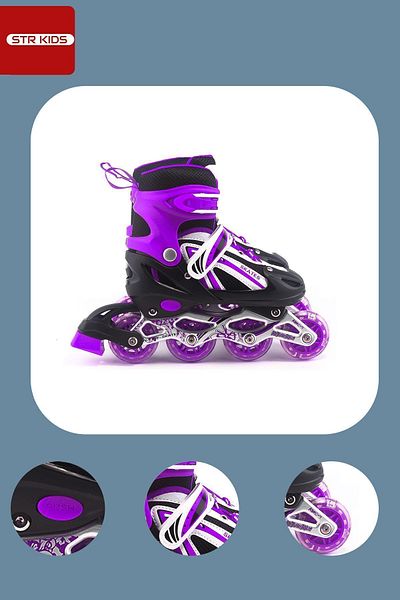 Vadi Purple Adjustable 2+1 Lighted Aluminum Body Lighted Skates with Practice Skating Bag Gift