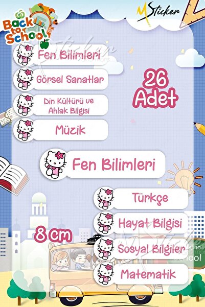 MSticker Oznaka školske lekcije na temu Hello Kitty, 26 komada, 8 cm