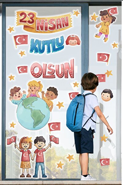 MSticker Set de autocolante pentru 23 aprilie, set de autocolante pentru decorarea casei de la școală pentru ziua copiilor 56 buc