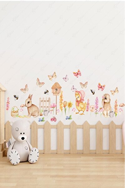 MSticker مجموعة ملصقات غرفة الأطفال اللطيفة على شكل حيوانات المزرعة والزهور والفراشات