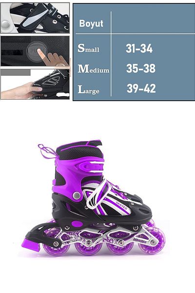 Vadi Purple Adjustable 2+1 Lighted Aluminum Body Lighted Skates with Practice Skating Bag Gift