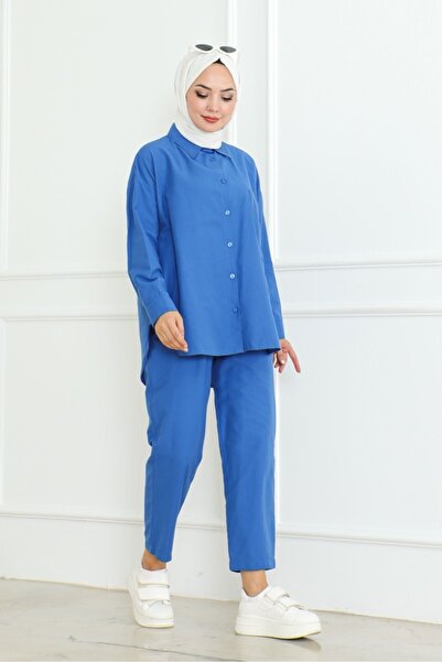 Bestenur Indigo Shirt and Trousers Set - 1057