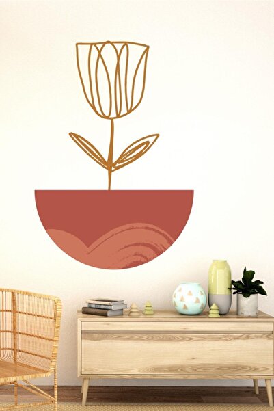 MSticker ملصق حائط بتصميم بوهيمي على شكل زهرة في وعاء بتصميم فني تجريدي