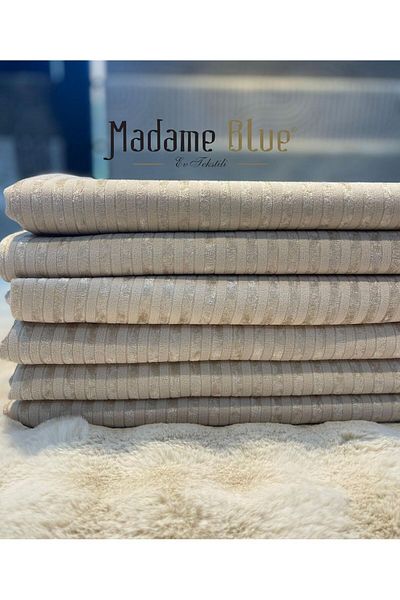 Madame Blue غطاء أريكة سرير مخملي مخطط من الخيزران من فرو المنك الداكن - 170x210 سم