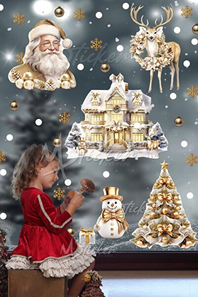 MSticker مجموعة عيد الميلاد الذهبية، مجموعة ملصقات زينة عيد الميلاد للعام الج...