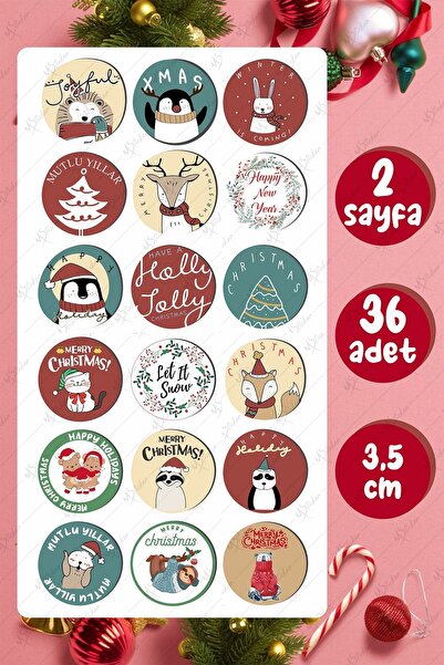 MSticker Srećna Nova godina nalepnica 3,5 cm 36 komada - Otpornost na vodu No...