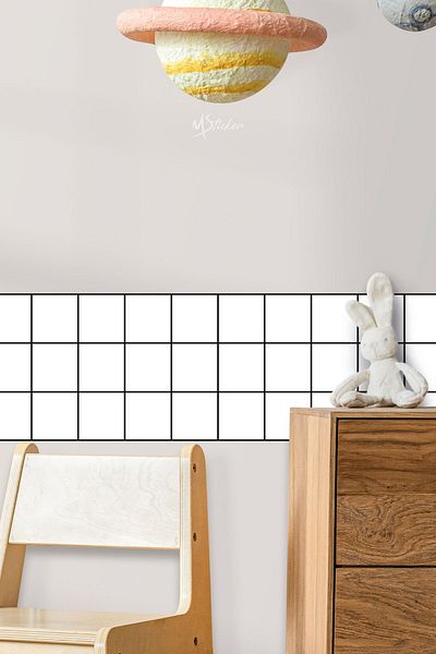 MSticker Autocolant decorativ pentru bordura de perete, folie autocolantă pentru bordura cu model cu zăbrele pătrate, 30x115 cm