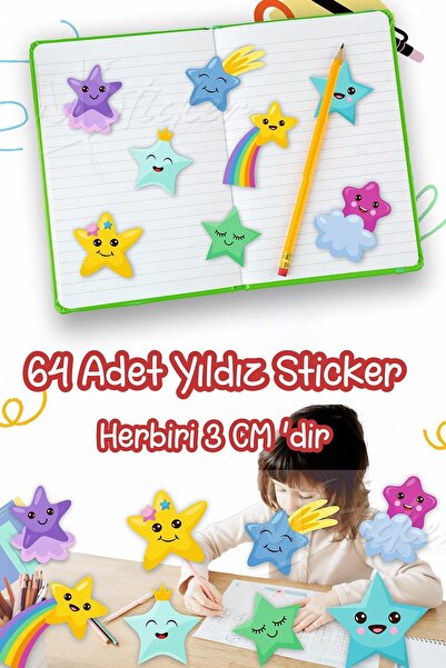 MSticker Веселі зірки для вчителів, 3 см, 64 шт., набір наклейок на скло для ...