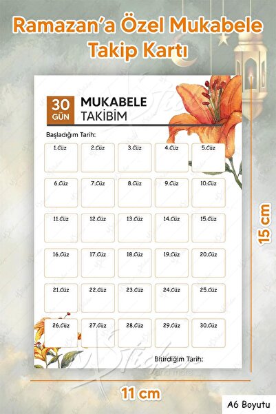 MSticker 5’li Mukabele Takip Kartı Ramazana Özel Ramazan Hediyesi Mukabele Takip Kartı Takvimi