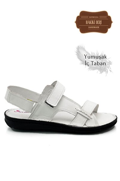 Moda Lalin Λευκά Ανδρικά Σανδάλια - Γνήσιο δέρμα, Velcro και Σύριγγα