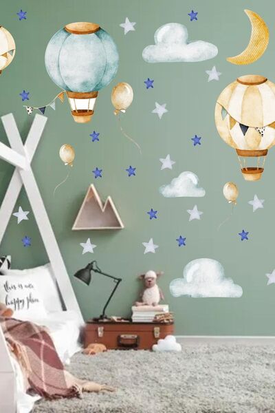 MSticker Uçan Balonlar Bulutlar Ve Yıldızlar Çocuk Odası Sticker Seti
