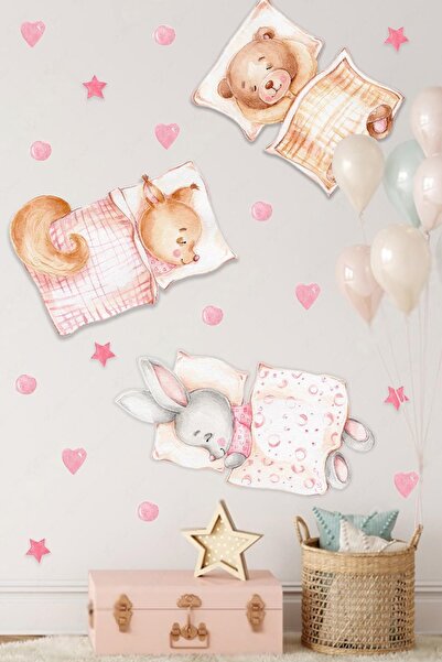 MSticker Спящие милые животные Сердца и горошек Набор наклеек для детской комнаты