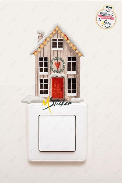 MSticker Yeni Yıl Sevimli Karlı Ev Priz Sticker - Yılbaşı Stickerı