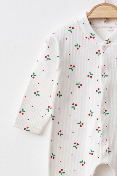Beniizle Girl's Jumpsuit - Little Cherries Patterned and Snaps