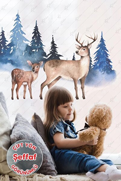 MSticker Ren Geyiği Pencere Cam Sticker, Yılbaşı Sticker, Kış Konseptli Geyik...