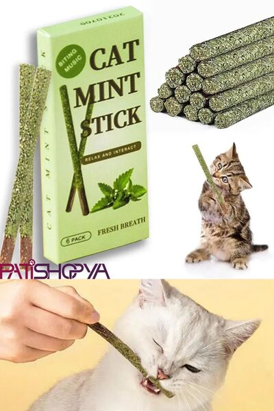 PATİSHOPYA 6 Adet Doğal Catnipli Yenilebilir Kedi Matatabi Çubuğu Kedi Oyunca...