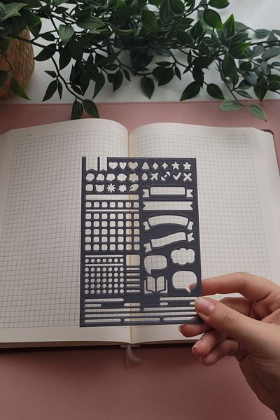 Karmelom Studio Gray Bullet Journal Design - Set of 2 Square Notepads and Rulers