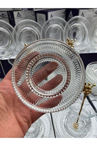 ALMARANDİ 6'lı Desenli Cam Çay Tabağı