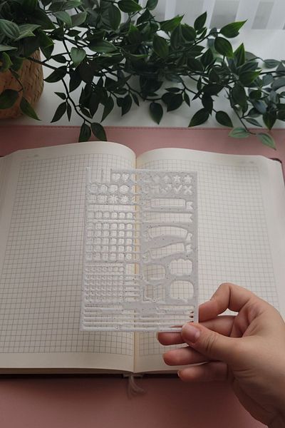 Karmelom Studio Bullet Journal Design and 2-Piece Square Note Holder Template Ruler Set - White