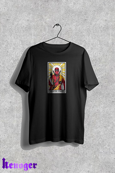kenoger Unisex Deadpool Marvel Jesus Baskılı Bisiklet Yaka Tişört