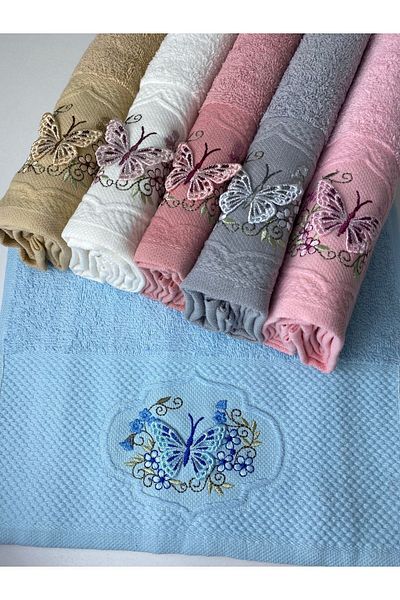 AYHANHOME 3D Butterfly Patterned Set of 6 Elite 50x90 100% Cotton Hand and Face Towels