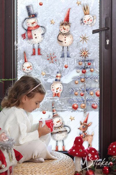 MSticker Eğlenceli Kardan Adamlar Ağaç ve Yeni Yıl Figürleri Yılbaşı Sticker ...