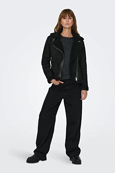 ONLY 15304775 Cross Zippered Suede Jacket with Thread