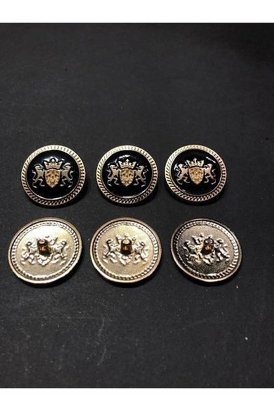 aensia Large Gold Black Enameled Double Lion Model Metal Button Trench Coat Coat Button - Pack of 6