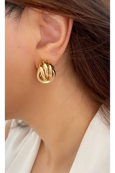 SİSTORİZE Your Luxury Premium Gold Series - Triple Hoop Row, Nesting Steel Earrings