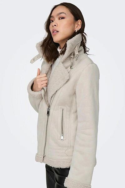 ONLY 15304775 Cross Zippered Suede Jacket with Thread