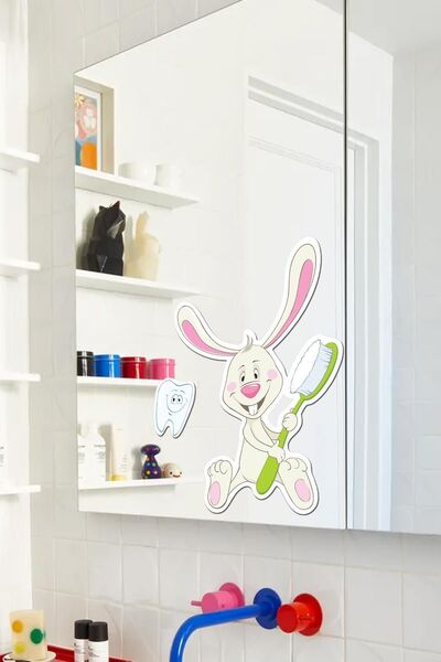 MSticker زجاج الأرنب، مرآة، ملصق حائط يفرك أسنانهم