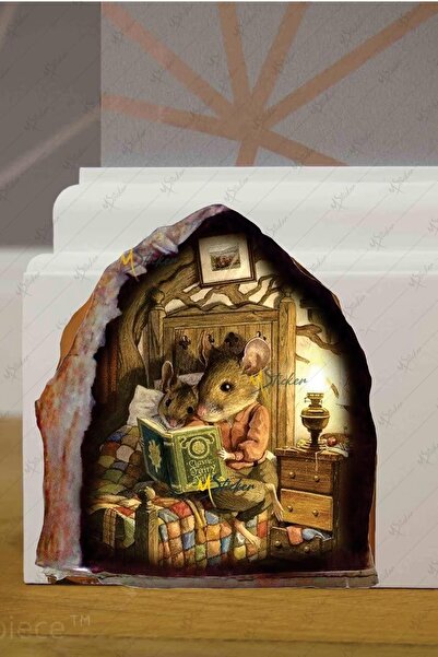 MSticker ملصق عائلة الفأر اللطيف على فتحة الحائط - ملصق لطيف بمظهر ثلاثي الأبعاد