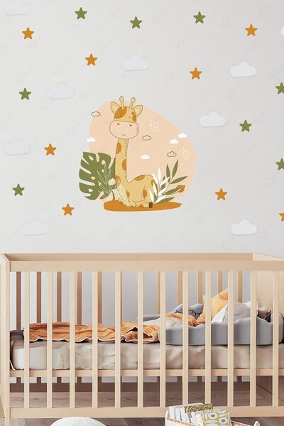 MSticker Cute Giraffe and Stars in Soft Colors Kids Room Sticker Set