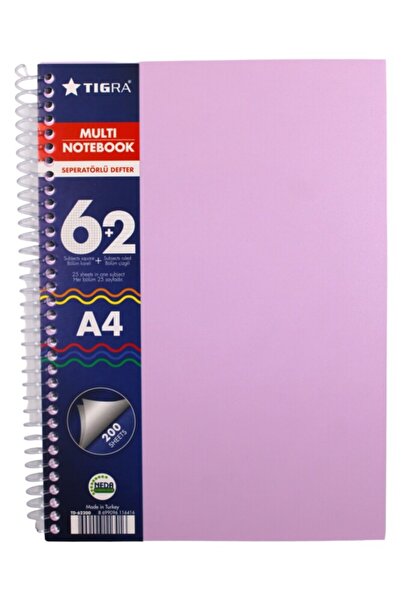 Tigra A4 200 ورقة - دفتر ملاحظات مدرسي 6+2 مع إشارة