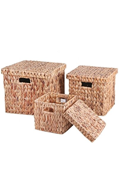 CasaLinda Hasır Kare Kapaklı Küçük Boy Sepet 5028
