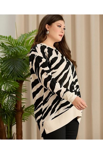 Te&Te Plus Size Patterned Buttoned Women's Tunic