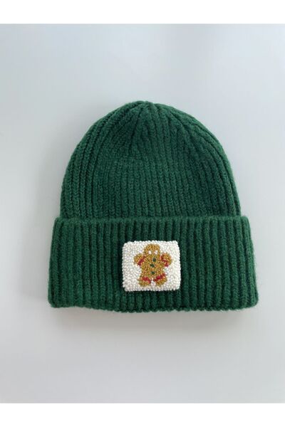 byebruketenci Green Luxury Wool Beret With Gingerbread Punch Detail New Year's Green Beret