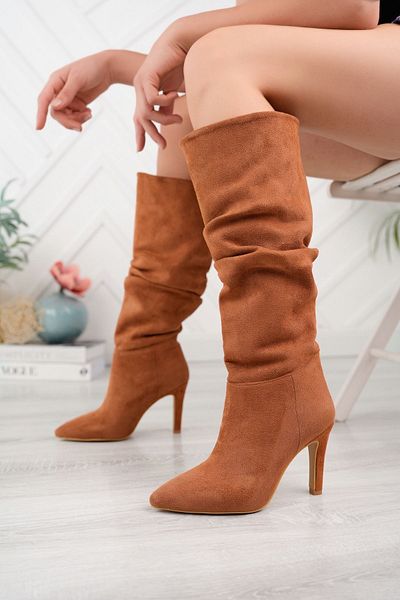 SUİNS SHOES Дамски боти Carola Велурени кожени ботуши на тънък ток