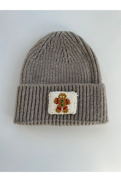 byebruketenci Cream Color Luxury Wool Gingerbread Punch Detailed Beret Christmas Cookie