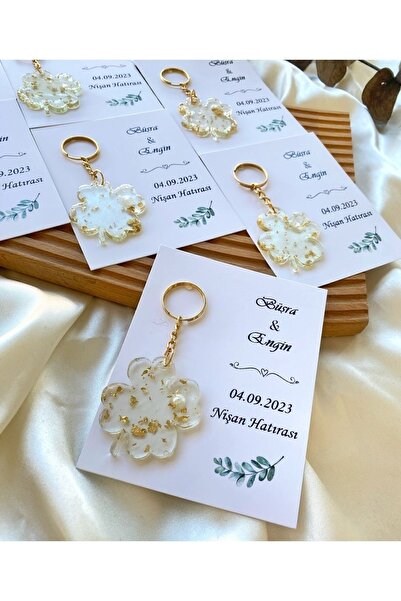 Gami Handmade Davetiyeli Yonca Epoksi Anahtarlık , Söz , Nişan, Nikah , Kına,...