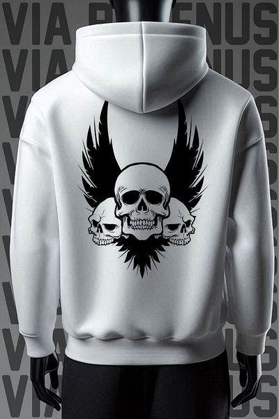 Vordevia Φούτερ με λευκή κουκούλα - Skull printed φαρδιά εφαρμογή