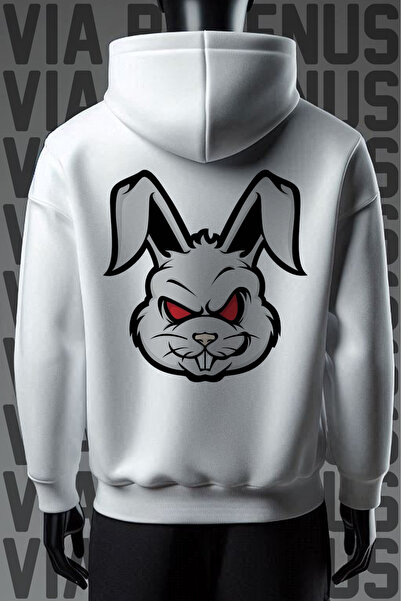 Vordevia Bad Bunny 3 Thread Bela K Sa kapuljačom Široka majica - Ispis na pre...