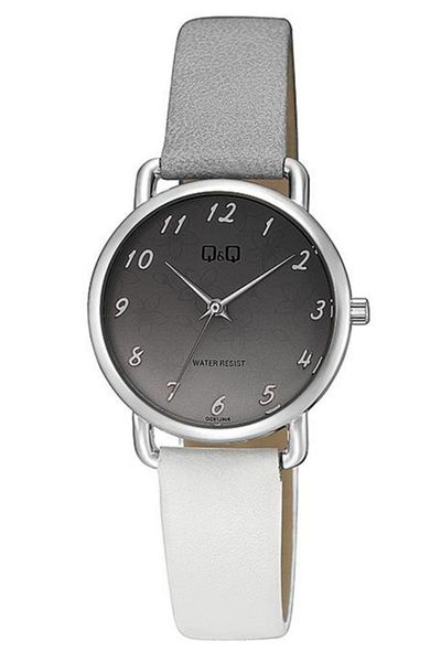 Q&Q Women's Gray Leather Cord Floral Wristwatch