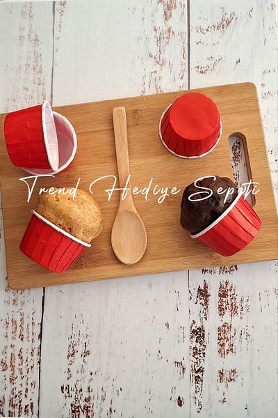 Trend Hediye Sepeti Red Muffin Cupcake Set of 25 - Cake Capsule, Airfryer Compatible Mold