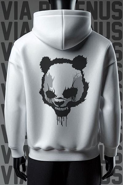 Vordevia Φούτερ Bad Panda με 3 νήματα λευκή κουκούλα φαρδιά εφαρμογή - Μπροστά και πίσω εκτύπωση