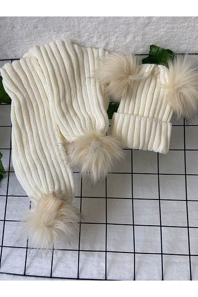 machupıcchu Baby Scarf Beanie Set with Pompom