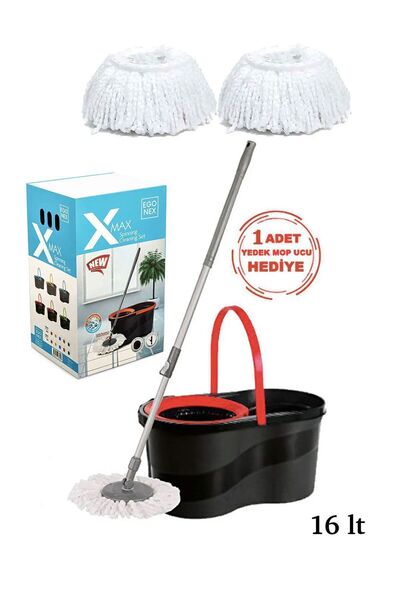 Egonex Nero Mop ( Yedek Bez Hediyeli ) Döner Başlıklı Temizlik Seti- Kova Mop Seti 16 Lt